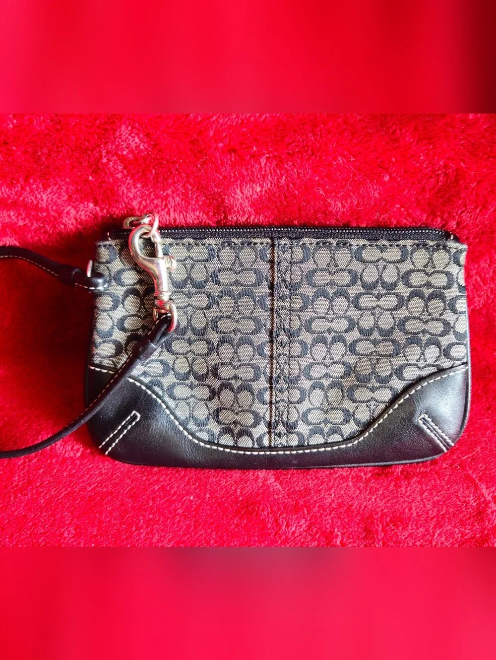 Coach Black and Gray Signature Canvas Mini Wristlet